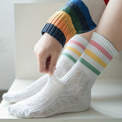4-Pair Striped Sports Socks for Women Comfortable Mid Tube Stockings