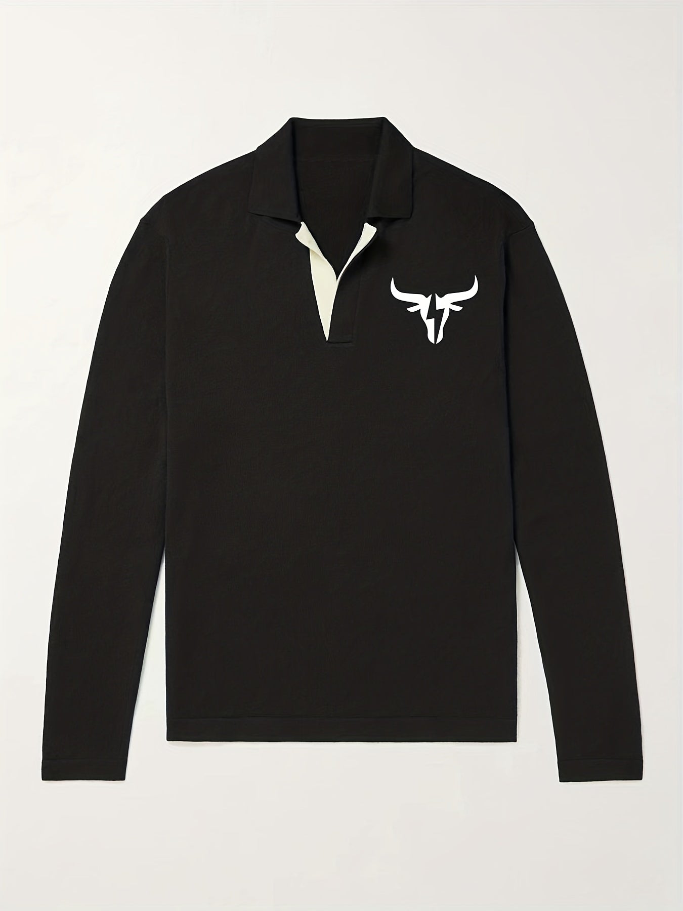 Bull Pattern Knit Polo Shirt Men's Casual Lapel Pullover Sweater