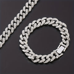 Men's Silvery Rhinestone Cuban Bracelet Hip Hop Bling