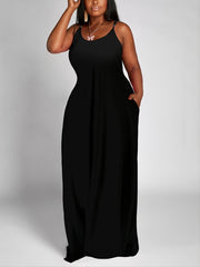  Solid Maxi Dress With Pocket Women's Plus Long Dress
