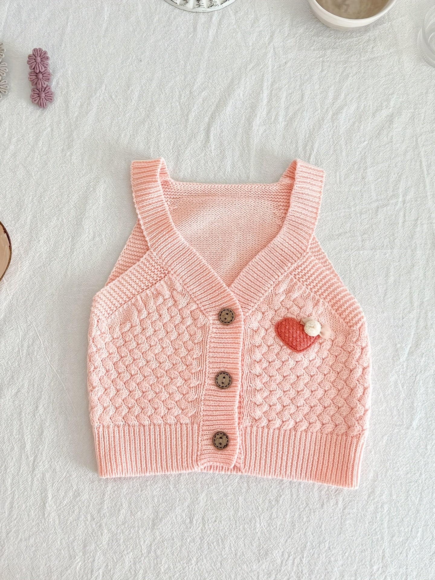 Baby Girl Love Knitted Vest Coat V Neck Botton Cotton Sweater