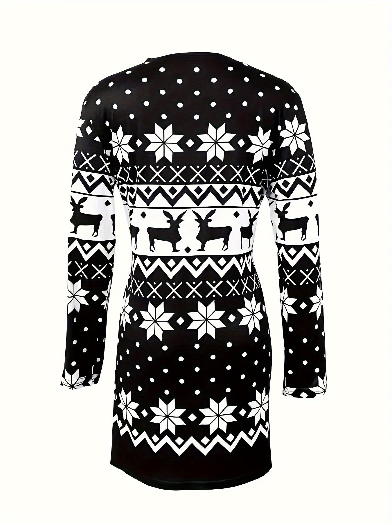  Christmas Graphic Print Long Sleeve Mini Dress
