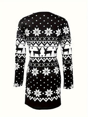  Christmas Graphic Print Long Sleeve Mini Dress