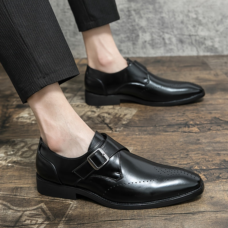 Men's Brogue Monk Strap Loafer Shoes Square Toe Casual Dress Shoes