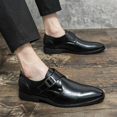 Men's Brogue Monk Strap Loafer Shoes Square Toe Casual Dress Shoes
