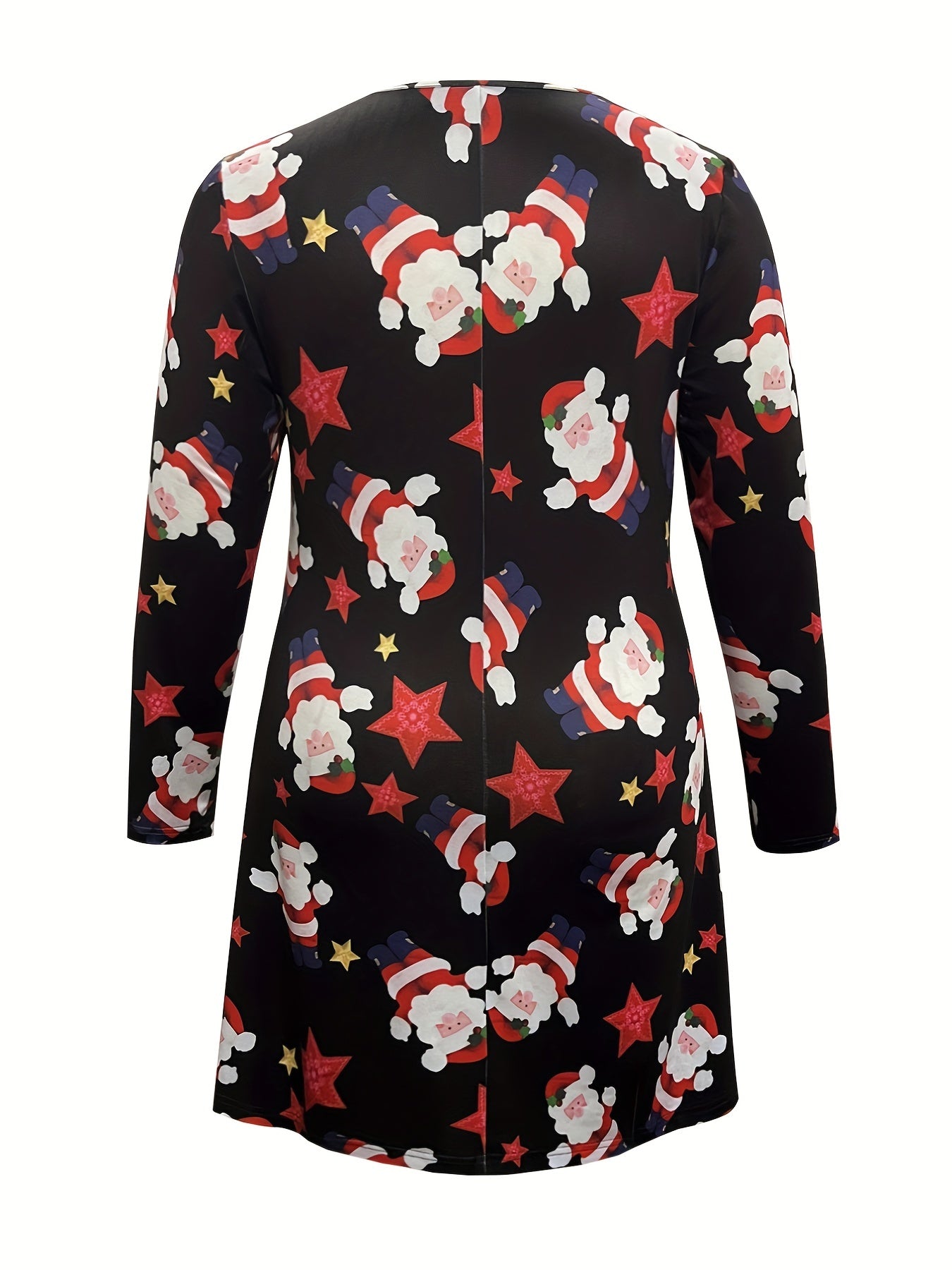  Christmas Dress Women's Plus Santa Star Print Long Sleeve Dress