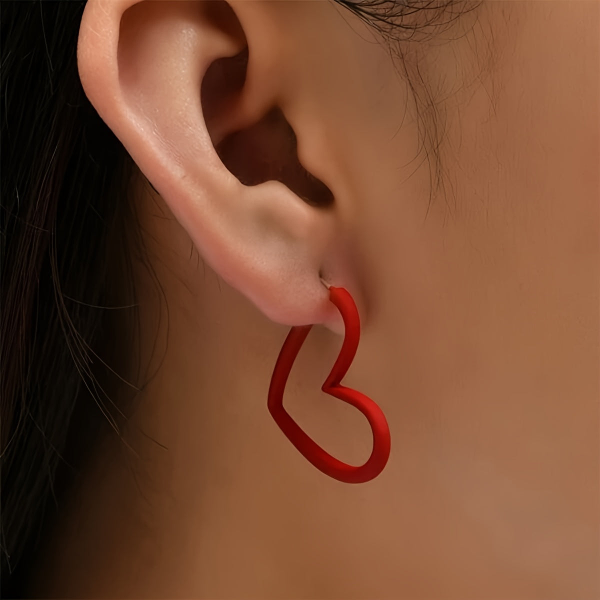 Red Heart Hoop Earrings Retro Style
