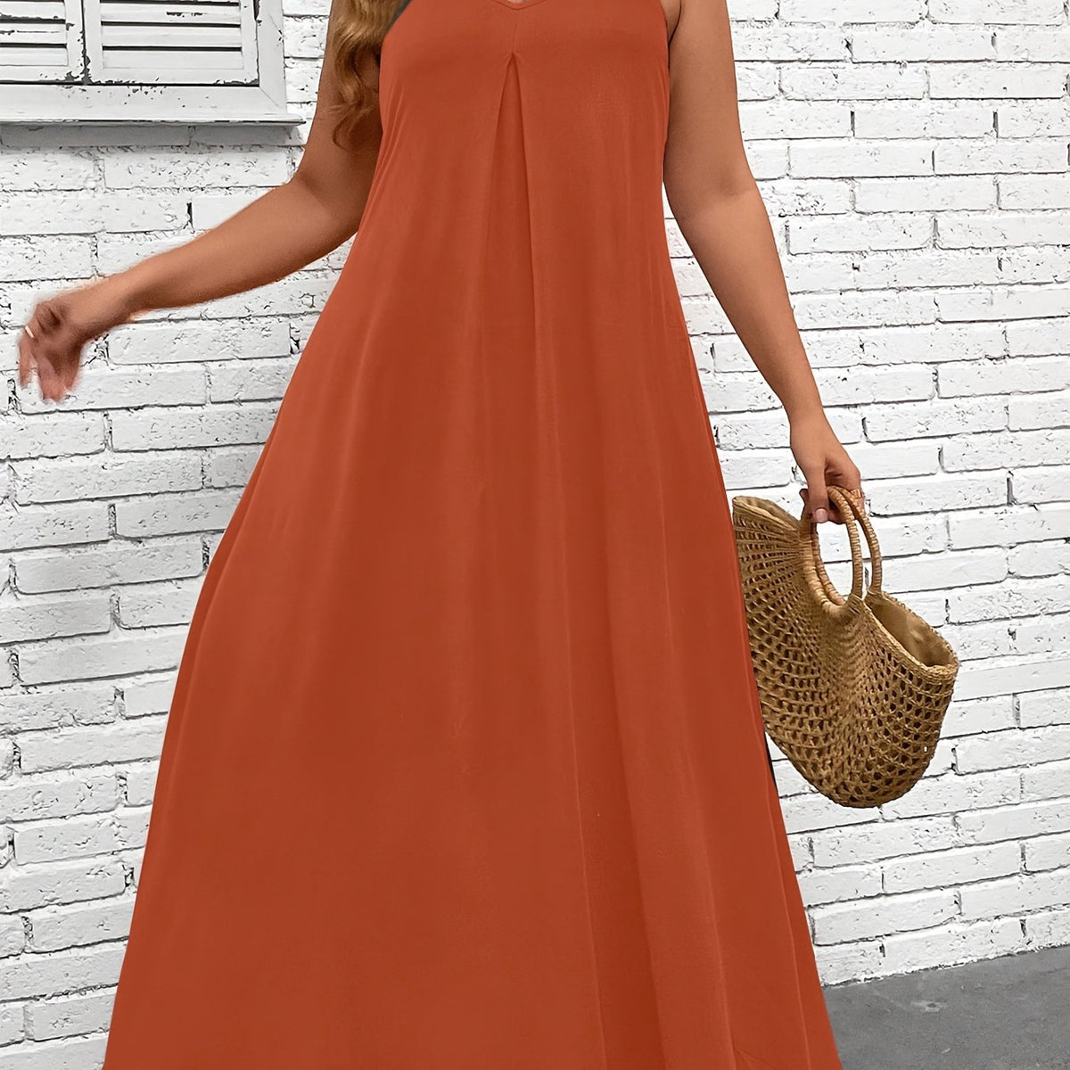  Solid V Neck Maxi Cami Dress