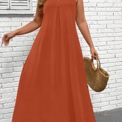  Solid V Neck Maxi Cami Dress