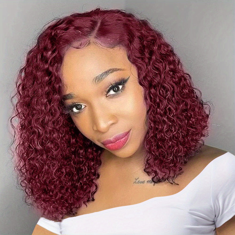 Burgundy Lace Front Human Hair Bob Wig 13x4 Short Curly