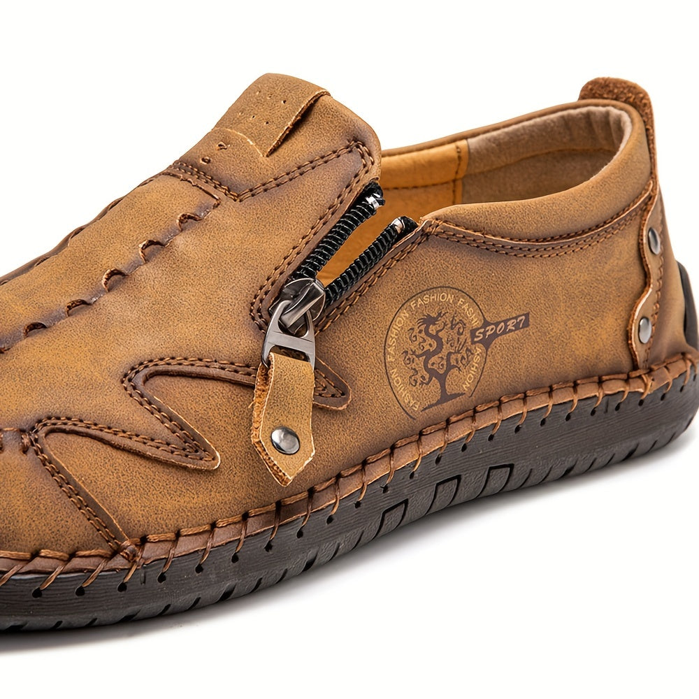 Men's Zipper Loafer Shoes Breathable Slip On Shoes