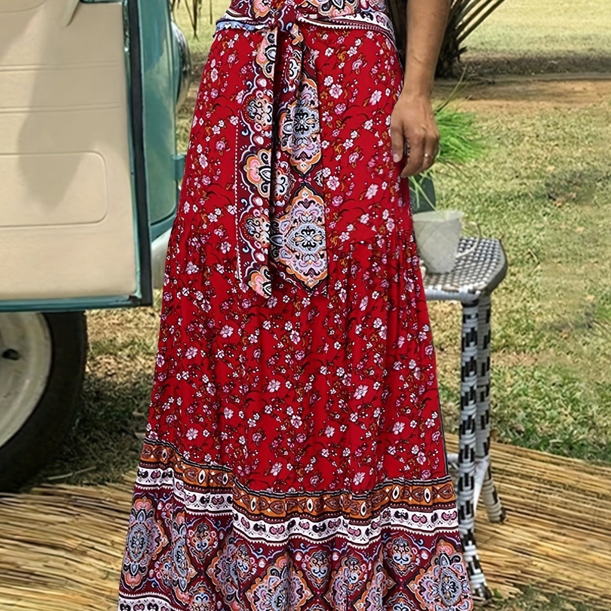 Floral Print Tie Front Skirt Boho Skirt For Spring & Summer