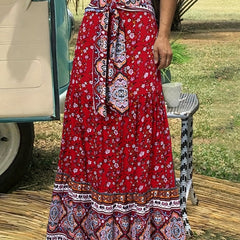 Floral Print Tie Front Skirt Boho Skirt For Spring & Summer