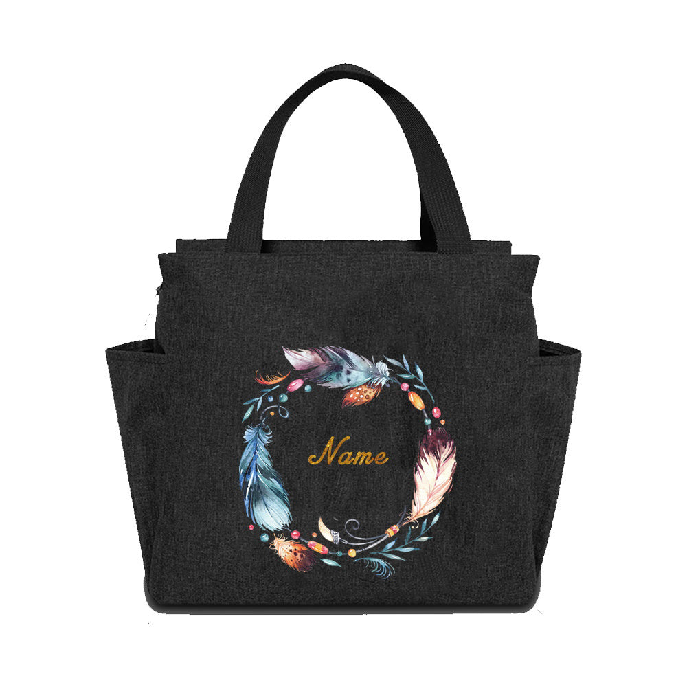 Insulated Lunch Bag Canvas Thermal Bento Box Handbag Large Capacity