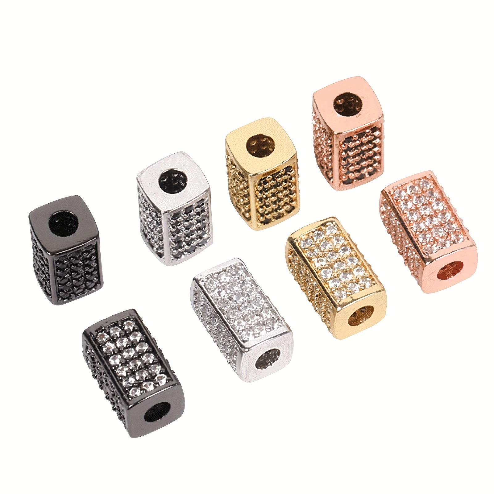 Brass CZ Tube Bead Bracelet Pendant Micro Inlaid Gasket DIY Jewelry