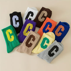 10 Pairs Letter Print Socks, Women's Mid Tube Stockings & Hosiery