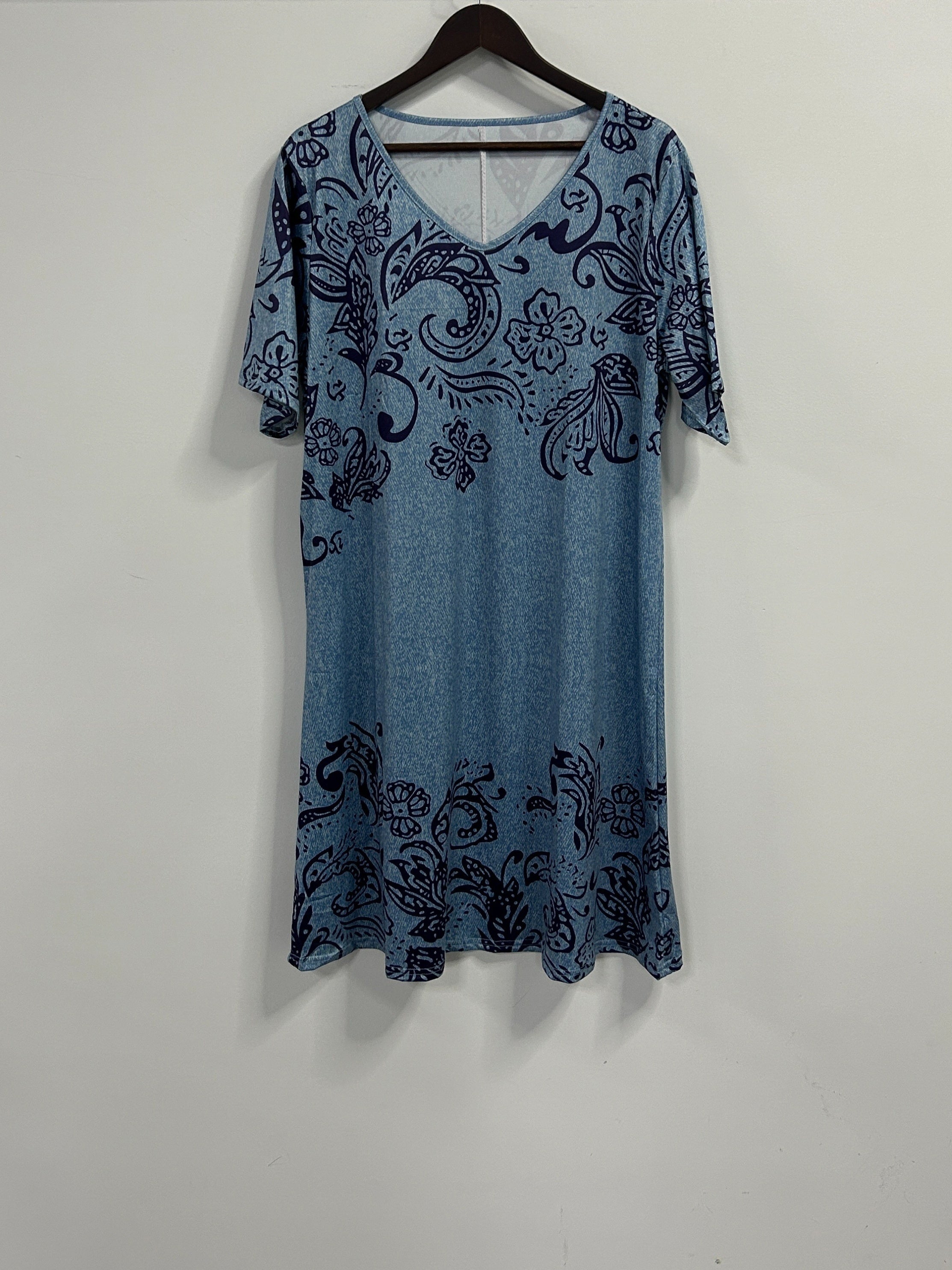  Boho Dress Women's Plus Floral Print Short Sleeve V Neck Dress