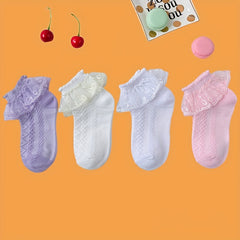 Girls Lace Ruffled Princess Socks Dance Socks Breathable Comfy Socks