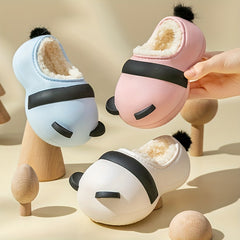 Cartoon Panda Plus Fleece House Shoes For Boys And Girls