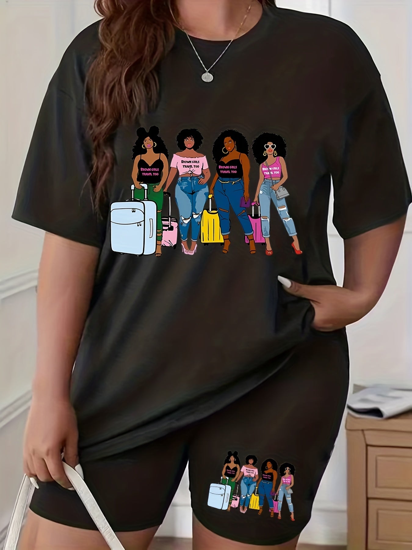  Cartoon Figure Print Two Piece Set