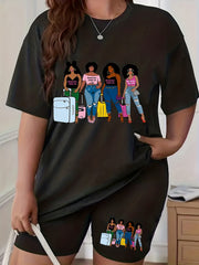 Cartoon Figure Print Two Piece Set