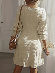  Long Sleeve V Neck Knit Dress