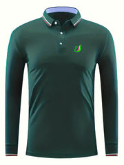 Colorful Goose Print Men's Lapel Polo Shirt Casual Stretch Long Sleeve