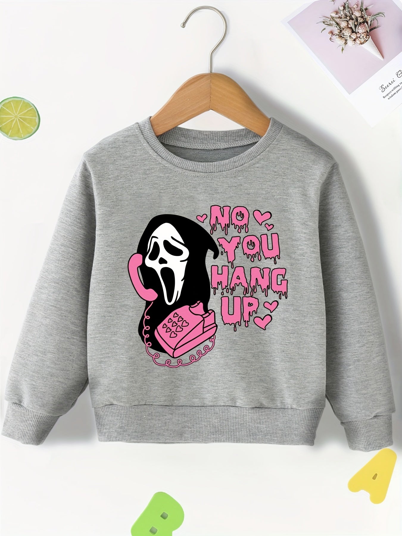 Alphabet Ghost Print Halloween Long Sleeve Sweatshirt