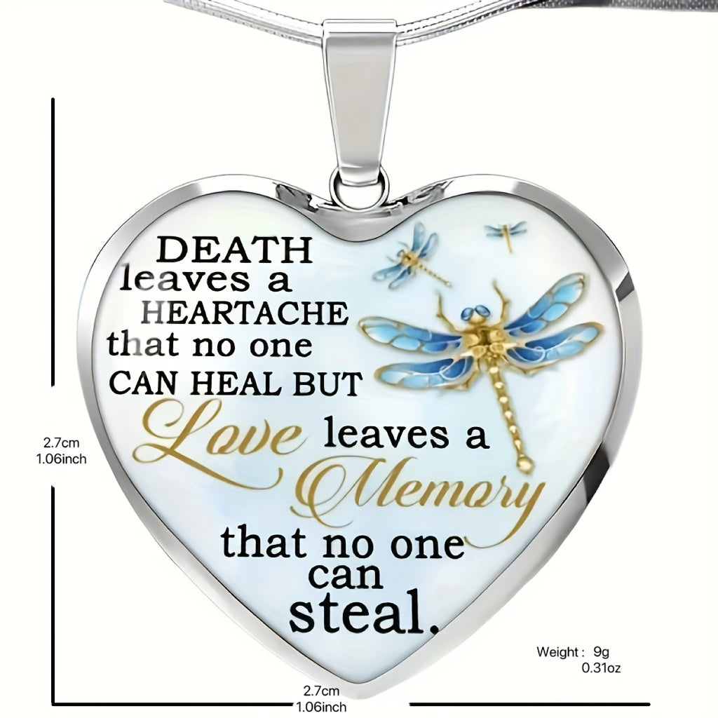 Heart Dragonfly Text Pendant Necklace Party Jewelry Men Gift