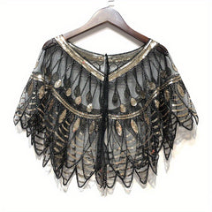 Vintage Ruffle Shawl Sequin Embroidery Mesh Cardigan