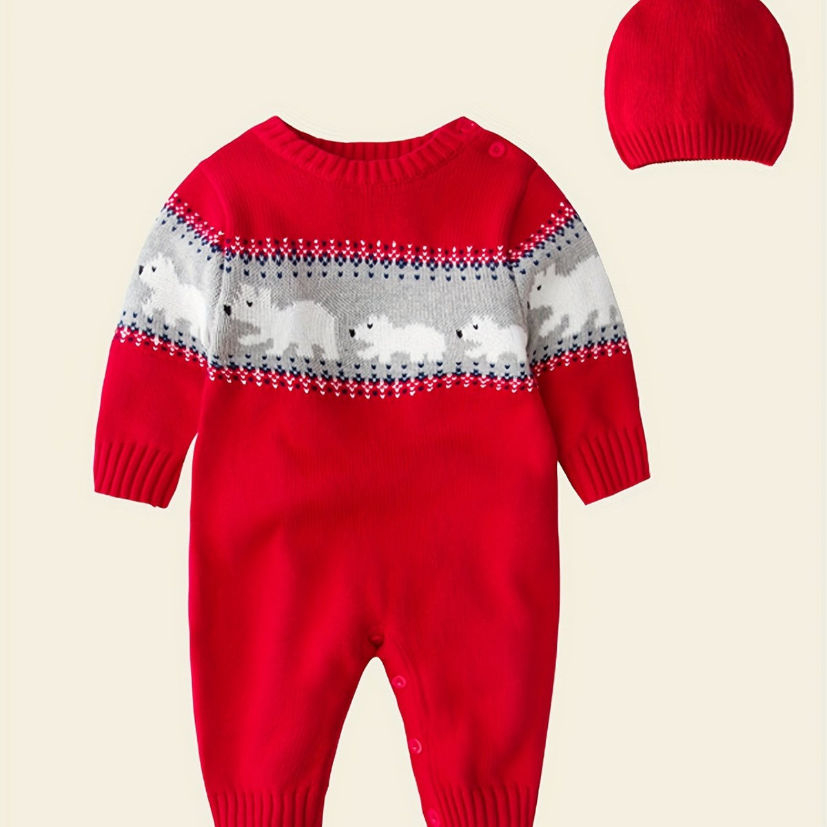 Christmas Sweater Baby Jumpsuit Cartoon Graphic Long Sleeve Creeper Clothes