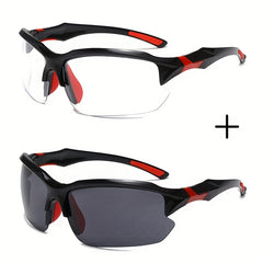 2pcs Men's Casual Goggles Transparent Lens Sports Sunglasses UV400