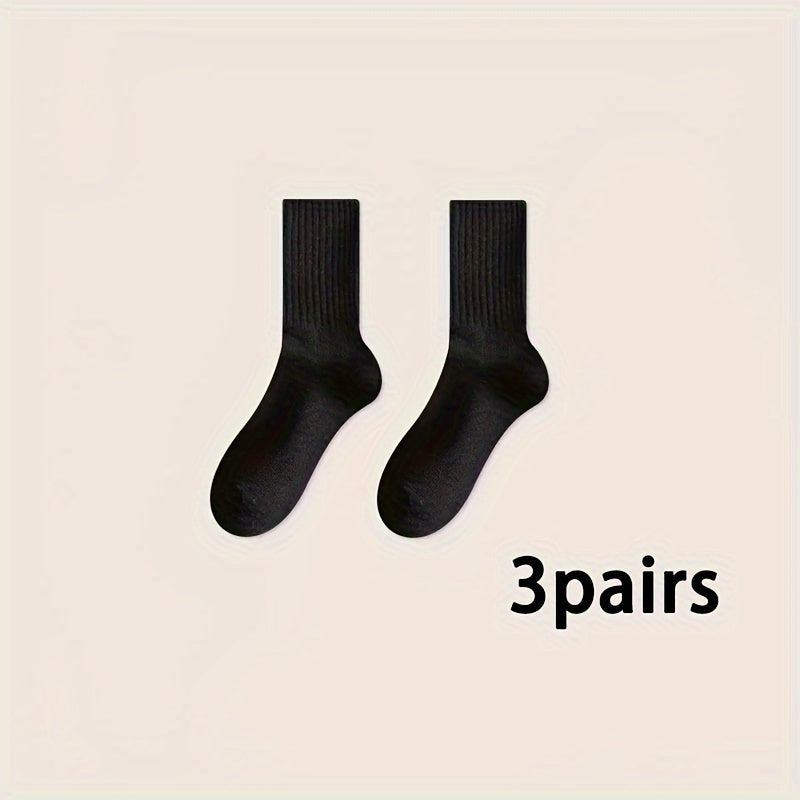 Soft Mid Tube Women's Socks 3 Pairs Solid Comfy Stockings & Hosiery