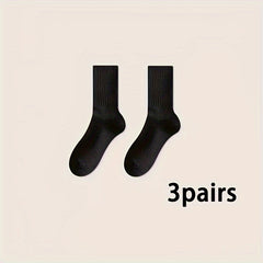 Soft Mid Tube Women's Socks 3 Pairs Solid Comfy Stockings & Hosiery