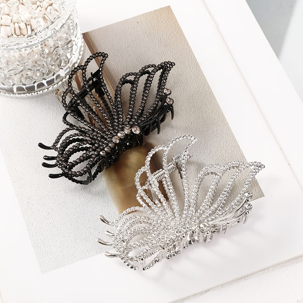 Large Butterfly Hair Clips Non-Slip Golden Rhinestone Pearl Jaw Clips