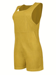 Crew Neck Zip Back Romper Jumpsuit Women's Clothing
