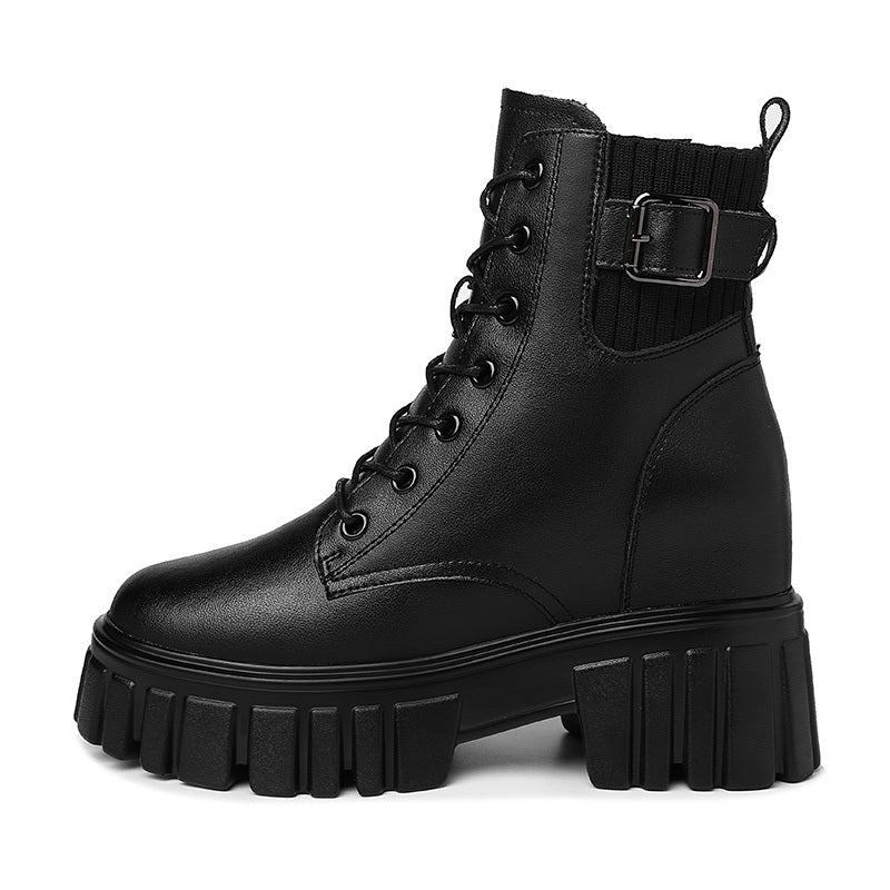 Metal Buckle Ankle Combat Boots Lace Up & Zipper Women's Footwear