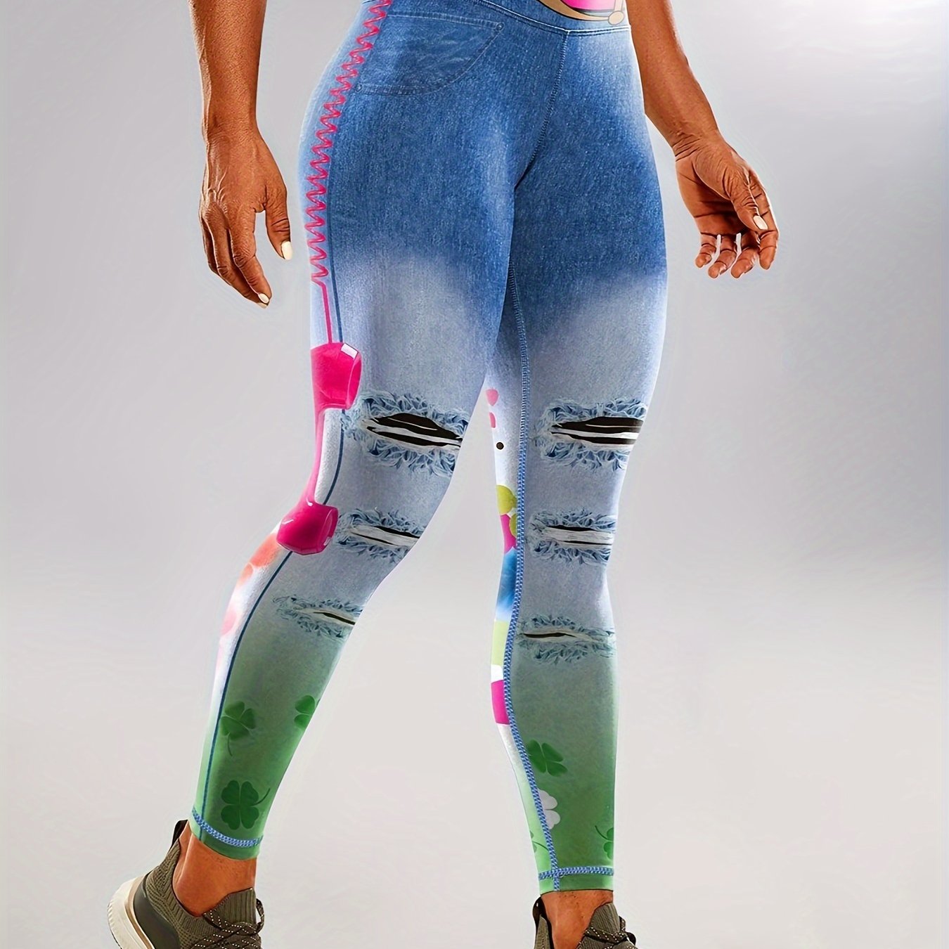 Faux Denim Print Butt Lifting Fitness Gym Leggings