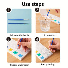 12pcs Watercolor Coloring Book for Kids, Built-in Watercolor Palette