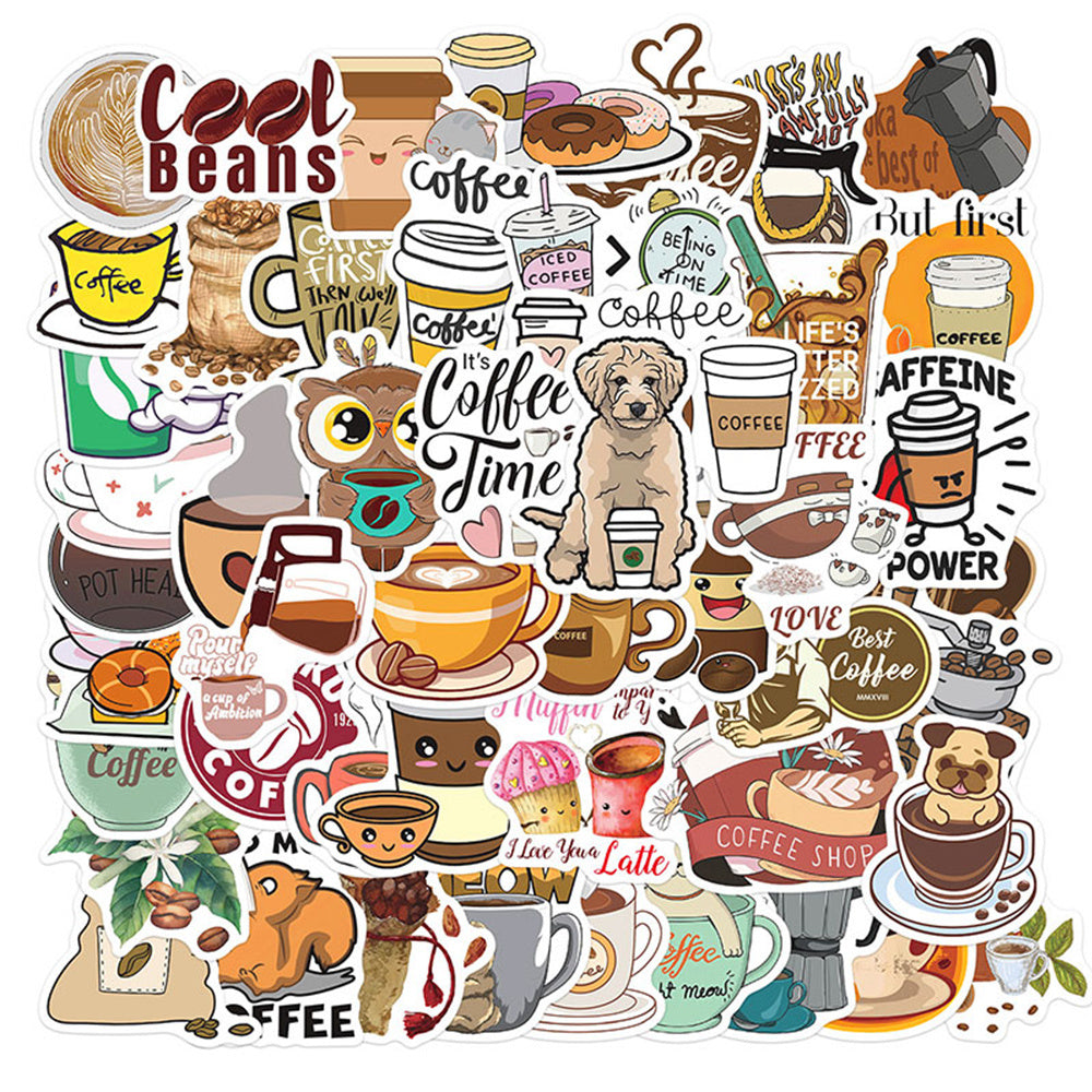 50 Cute Coffee Stickers Waterproof & Self Adhesive