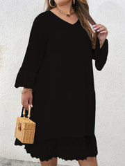  Bell Sleeve Maxi Dress V Neck Ruffle Trim