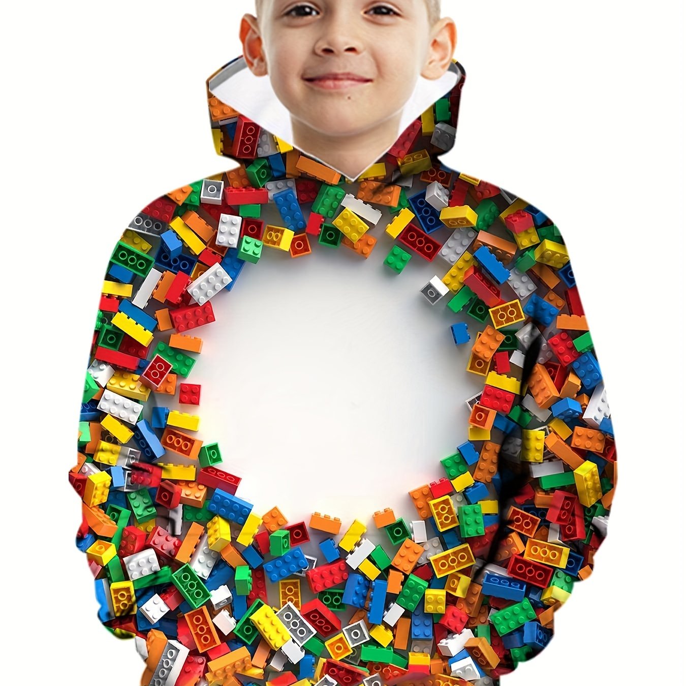 Building Blocks Pattern Kid's Hoodie Long Sleeve Top for Spring Fall
