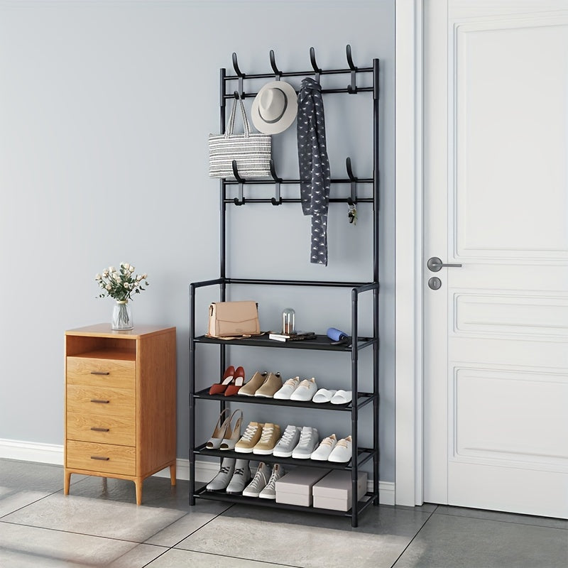 Entrance Coat Rack Foyer Shoe Rack with Storage Shelves