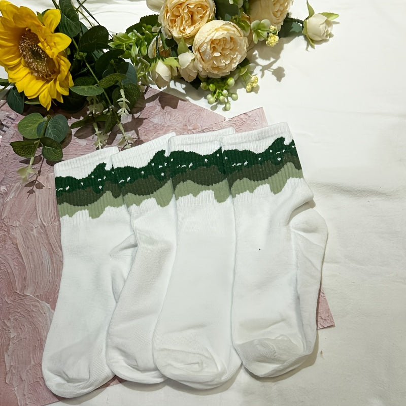 2 Pairs Geometric Pattern Mid Tube Socks Women's Stockings