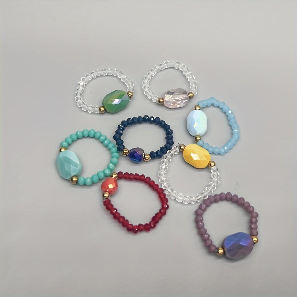Colorful Crystal Glass Beads Ring for Women