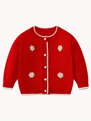 Baby Girl Sweater Coat With Small Flower Decor Knitted Cardigan