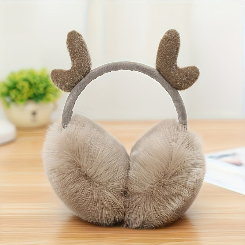 Women's Winter Plush Earmuffs with Cartoon Antlers
