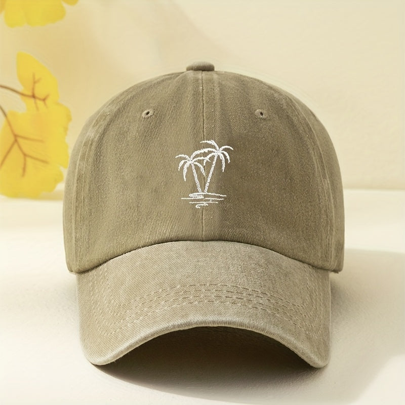 Coconut Tree Embroidery Baseball Cap Unisex Washed Distressed Sun Hat