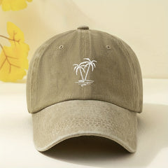 Coconut Tree Embroidery Baseball Cap Unisex Washed Distressed Sun Hat