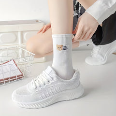 6 Pairs Cartoon Bear Print Socks Women's Stockings